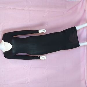 Boohoo Ribbed Notch Neck Long Sleeve Black Bodycon Midi Dress Size 2